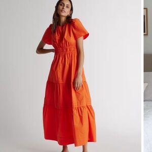 Quince 100% Organic Cotton Poplin‎ Tiered Maxi Dress Orange XS